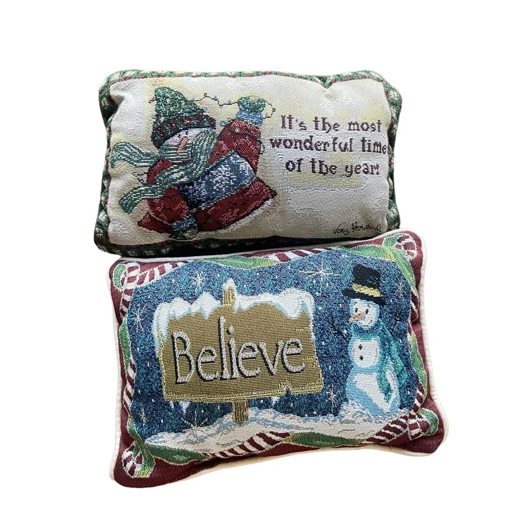 Vintage Holiday Snowman Believe Throw Pillow